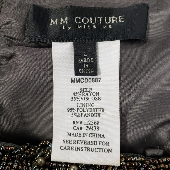 Mm Couture by Miss Me Sexy Strapless Beaded Cocktail Dress Olive Green Large VG - Picture 8 of 16